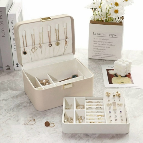 Kamier 2-Tier Beige Jewelry Box with Mirror - Picture 6 of 11